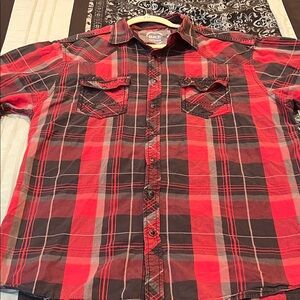 BKE Men's Red and Black Plaid Button-Down Shirt